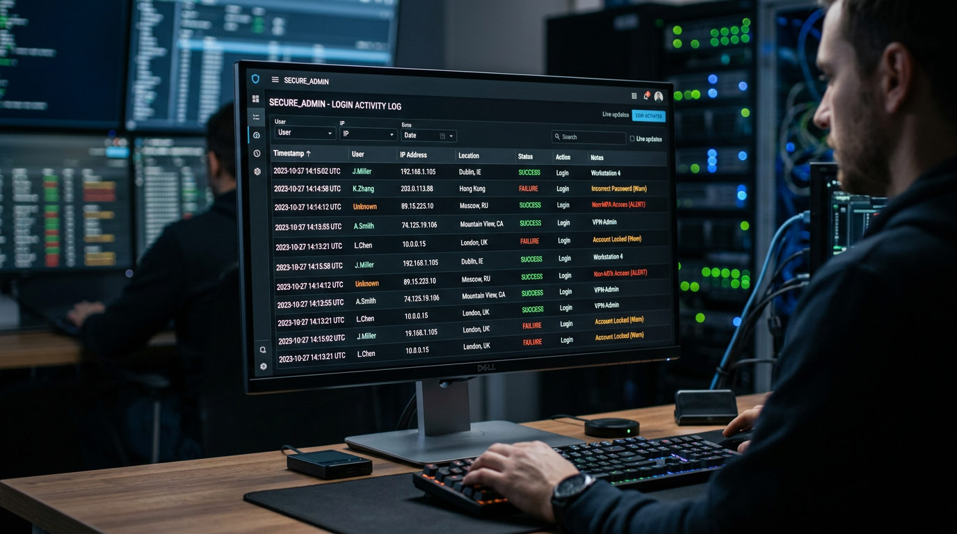 Login activity log displayed in a security dashboard