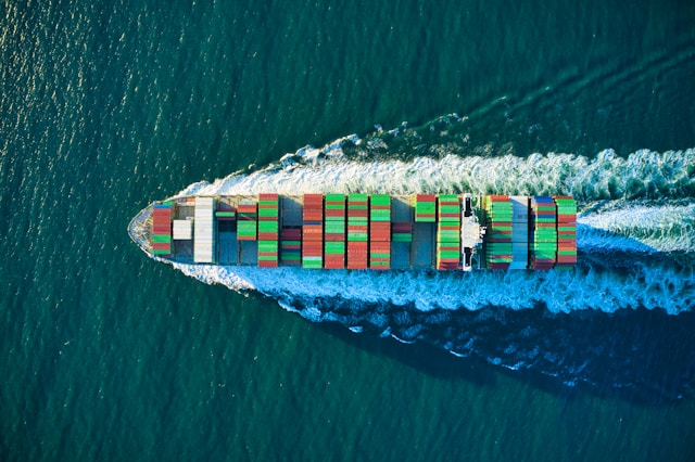 A massive container ship at sea